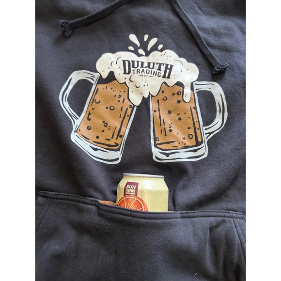 Duluth Trading Co Beer Holder Pocket Large Mens Black Relaxed Fit Graphic Hoodie - Picture 2 of 7